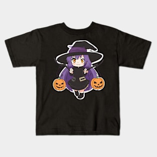 Witchcraft Chibi anime Character Design with Pumpkins Halloween concept Kids T-Shirt